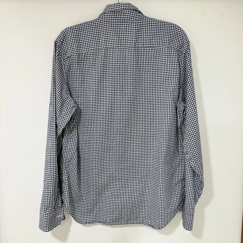 Banana Republic Untucked Shirt Men L Blue Gingham Cotton Button Down Long Sleeve